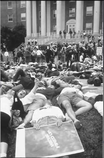 Activists staging a public event on the NIH campus. Such activists—both people living with HIV and their supporters—contributed to the creation of the Office of AIDS Research.