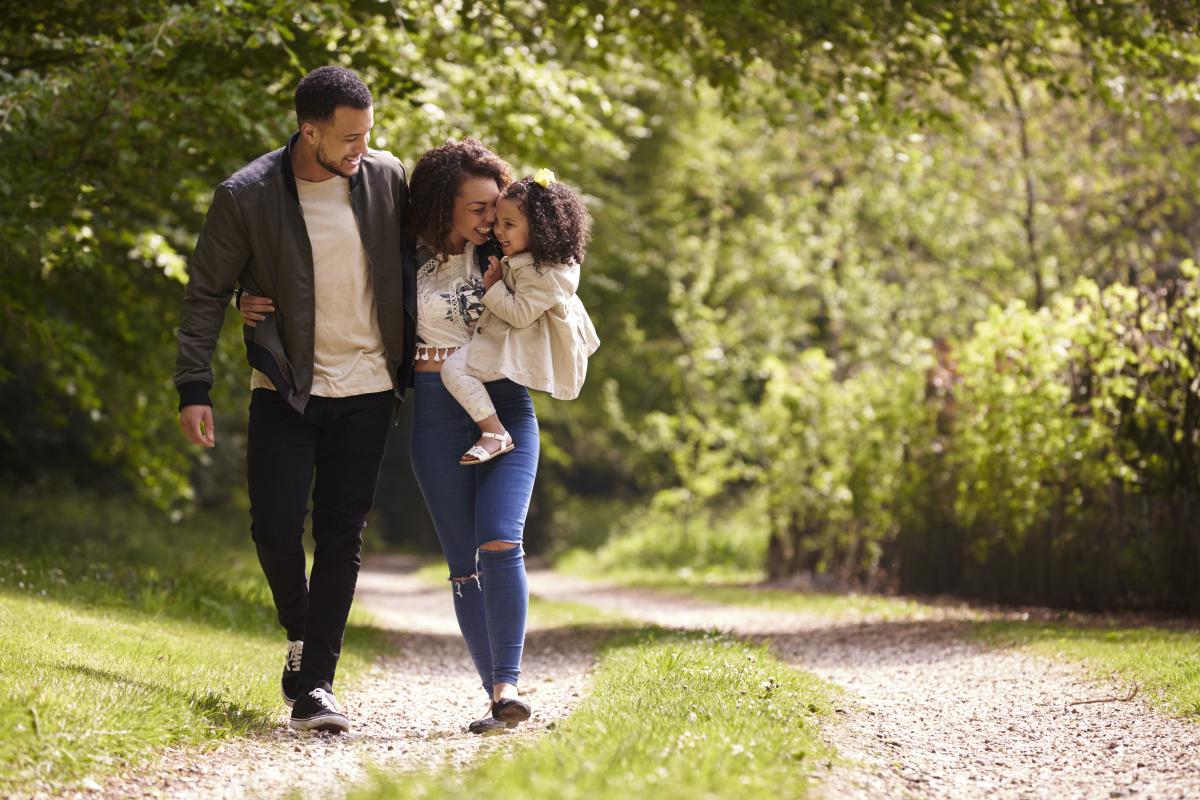 family walking in park